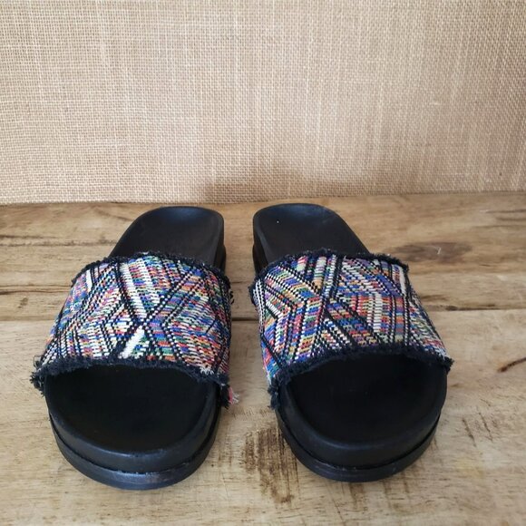 Frye Lily Boho Woven Jacquard Fray Wedge Slide Sandals Southwestern SZ 8 - Picture 7 of 11